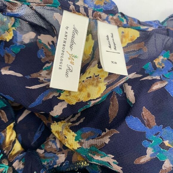 MEADOW RUE anthropologie sheer top long sleeve blue sz xs - Picture 7 of 9